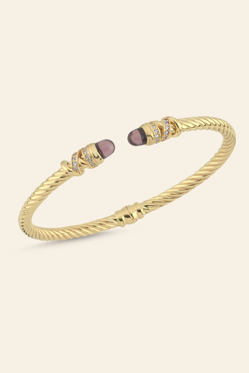 01641874-X11672KAAY-14K 14 Ayar Sarı Altın Taşlı Twist Bilezik - Görsel 1