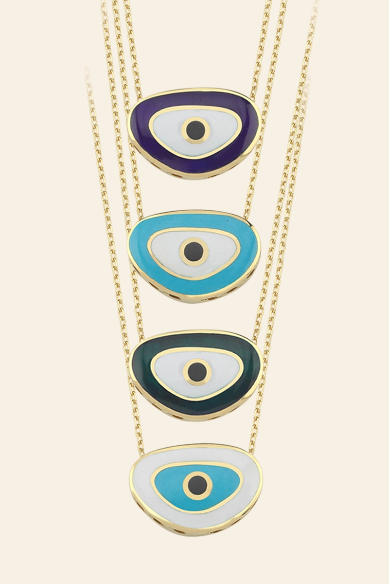 SER3110_toplu 14 Ayar Sarı Altın Mineli İris Göz Figürlü Kolye - Görsel 1