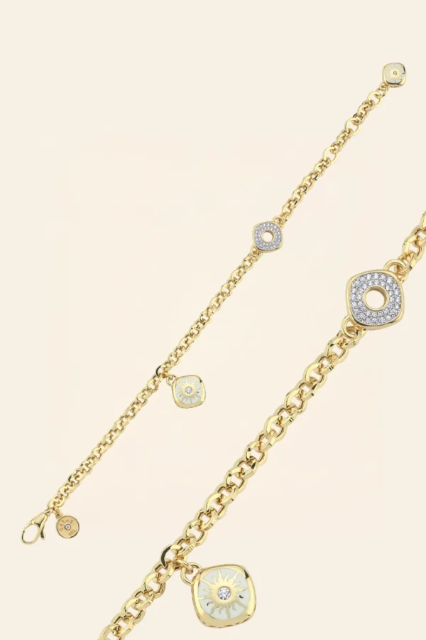 14 Ayar Sarı Altın Güneş Detaylı Zincir Bileklik