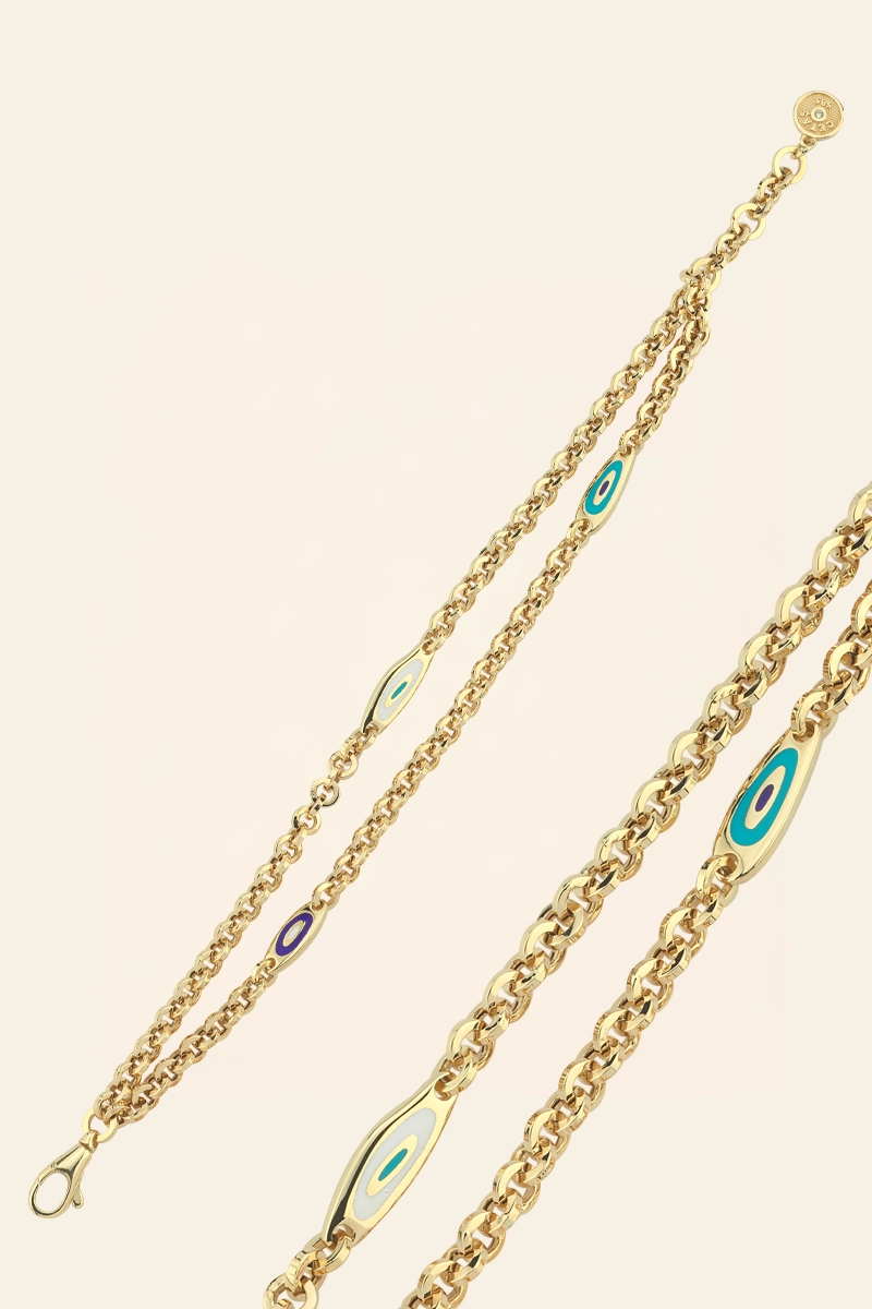 01651719-XF12333BAAY-01 14 Ayar Sarı Altın Göz Detaylı Zincir Bileklik - Görsel 1