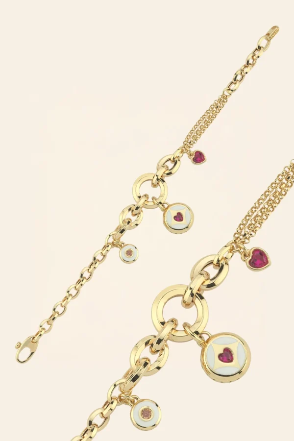 14 Ayar Sarı Altın Kalp Detaylı Halkalı Bileklik