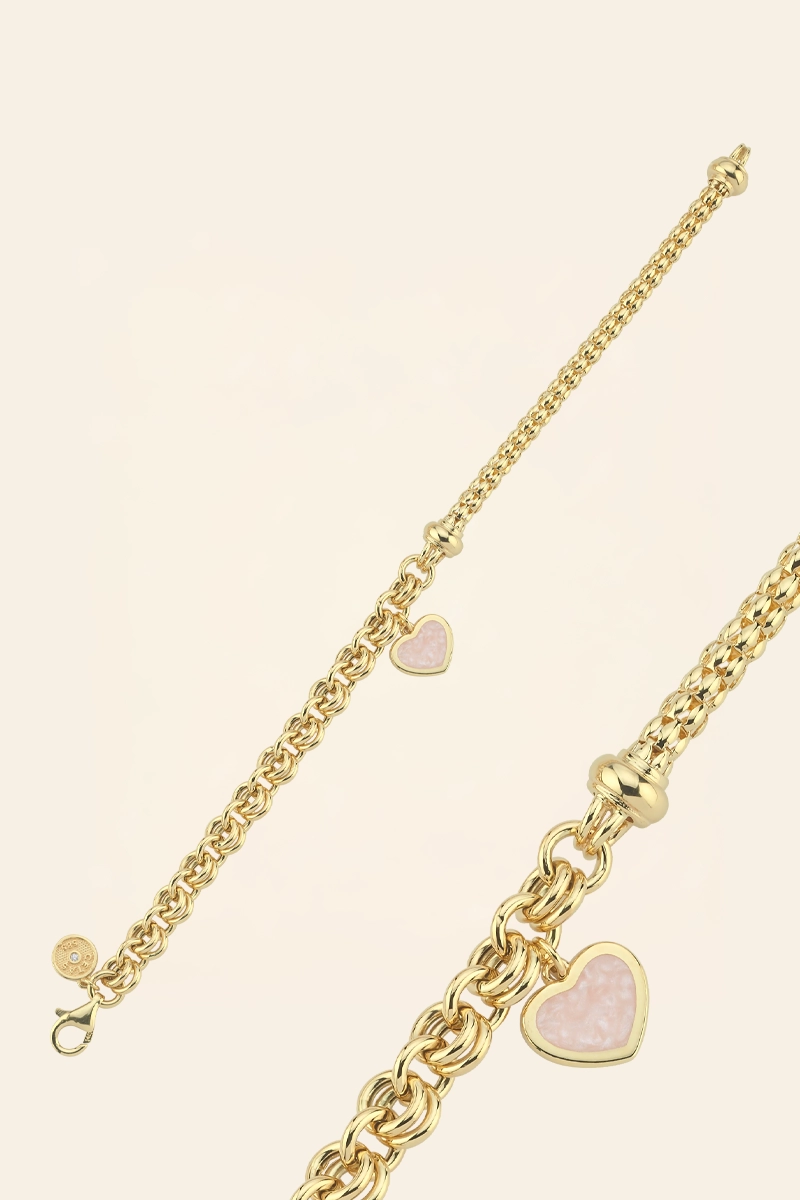 01663029-X11979BAAY-01 14 Ayar Sarı Altın Kalp Uçlu Zincir Bileklik - Görsel 1