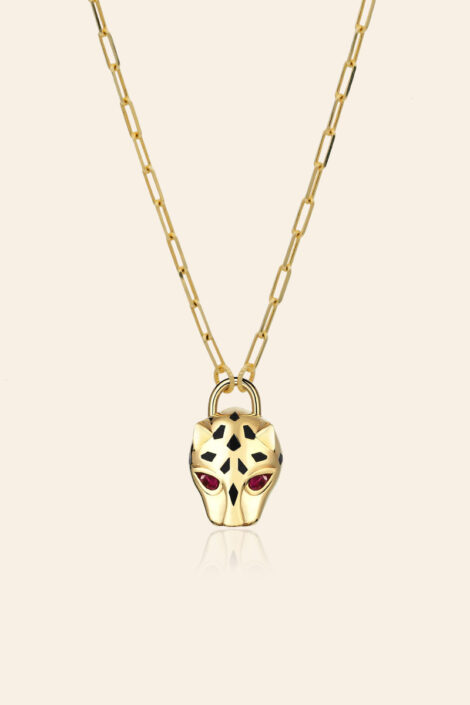 14 Ayar Sarı Altın Kaplan Figürlü Kilit Model Kolye