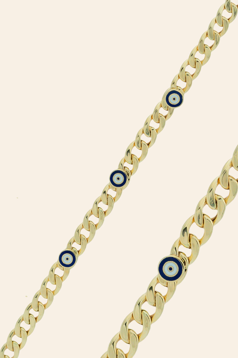 Altın Nazar Bileklik - 00988407 14 Ayar Sarı Altın Nazar Boncuğu Figürlü Zincir Bileklik - Görsel 1