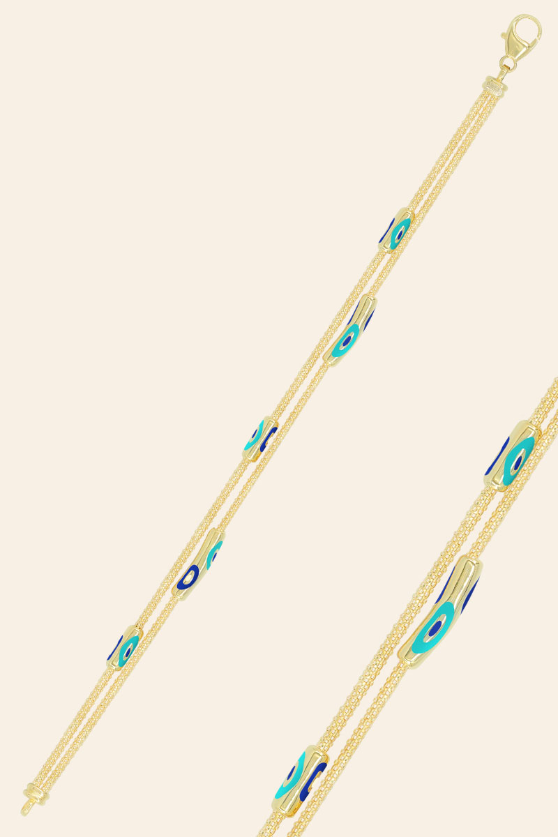 Fortuna Altın Göz Figürlü Bileklik - 01112595 14 Ayar Sarı Altın Mineli Nazar Boncuğu Koleksiyon Bileklik - Görsel 1