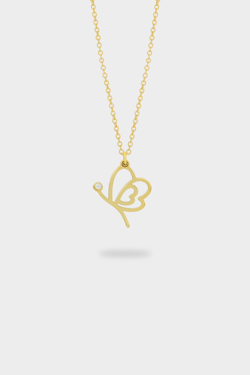 Sarı Altın Pırlanta Taşlı Kelebek Figürlü Kolye - 044048 14 Ayar Sarı Altın Pırlanta Taşlı Kelebek Figürlü Kolye - Görsel 1