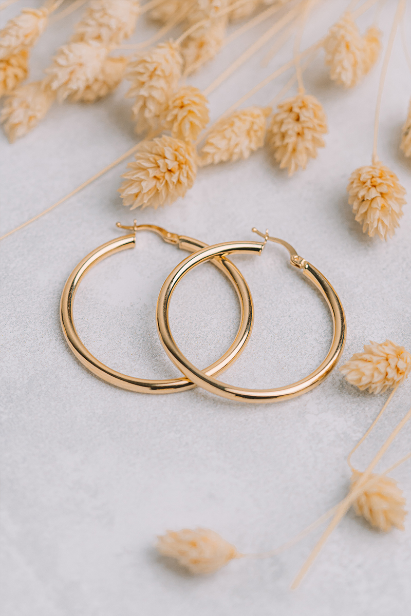 Altın Halka Küpe - KP02041 14 Ayar Sarı Altın 3 cm Halka Küpe - Görsel 1