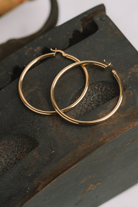 14 Ayar Sarı Altın 5cm Halka Küpe