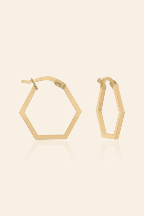 14 Ayar Sarı Altın Altıgen Halka Küpe