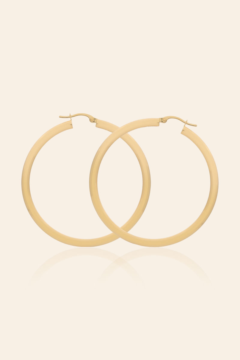 4 cm Altın Halka Küpe - 21ARP366 14 Ayar Sarı Altın 4 cm Halka Küpe - Görsel 1