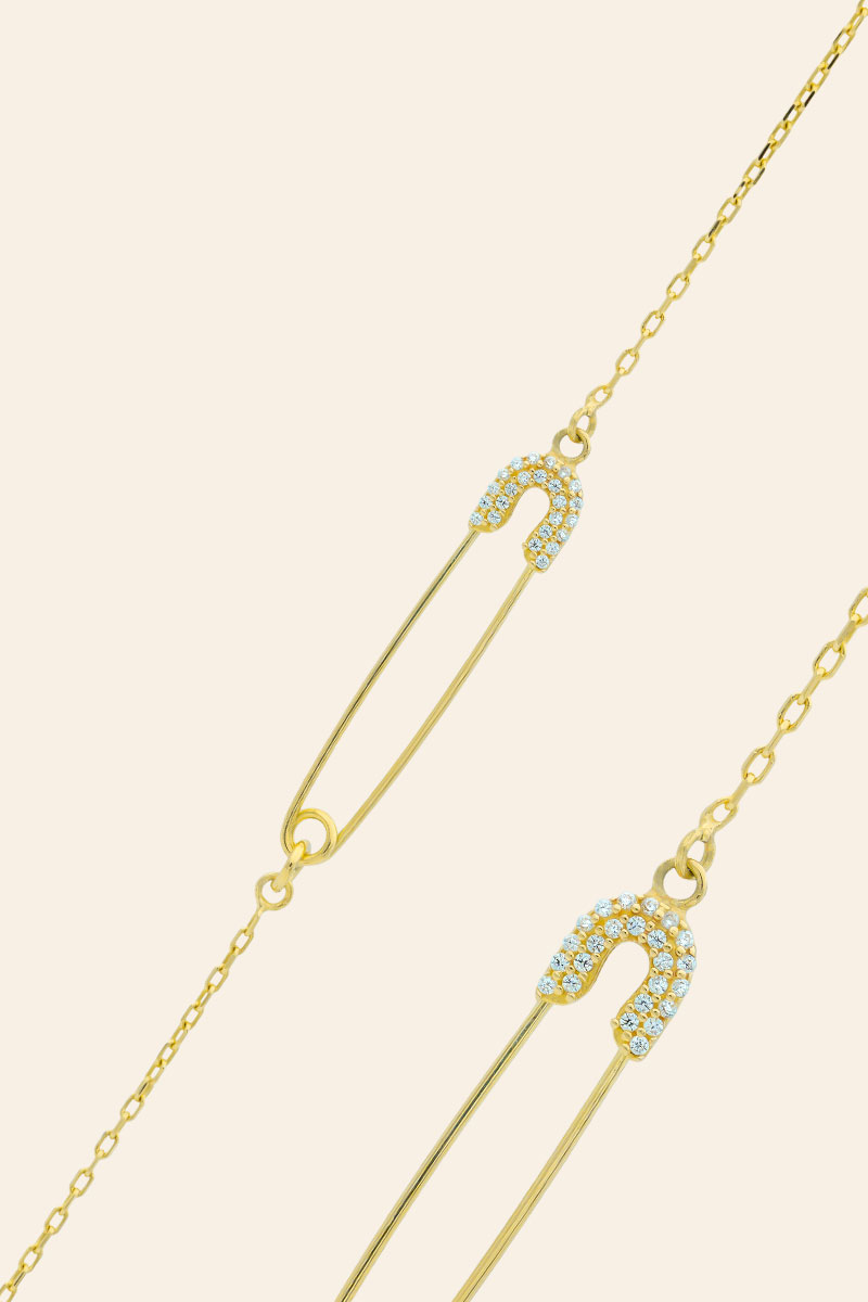 Altın Taşlı Çengel Bileklik - SER1988 14 Ayar Sarı Altın Taşlı Çengel Tasarım Bileklik - Görsel 1