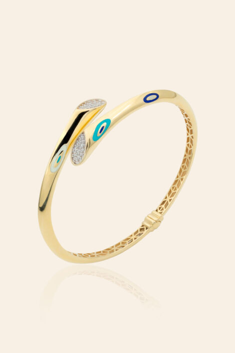 14 Ayar Sarı Altın Mineli Nazar Boncuğu Figürlü Bilezik