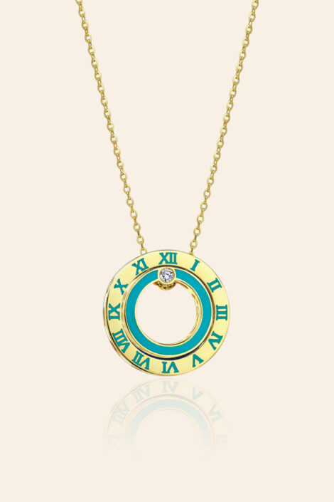 14 Ayar Sarı Altın Mineli Taşlı Çok Yönlü Kullanılabilir Zaman Kolyesi