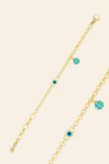 Altın Yonca ve Nazar Boncuklu Çocuk Bileklik