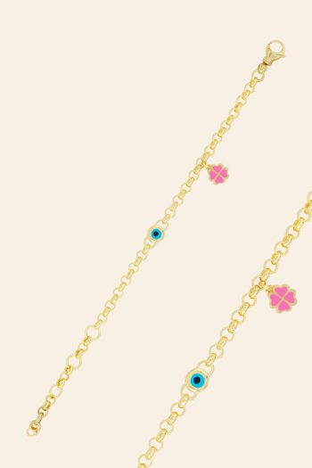 Altın Yonca ve Nazar Boncuklu Çocuk Bileklik