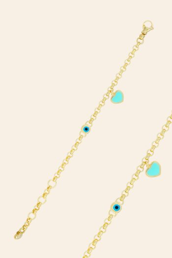 Altın Kalp ve Nazar Boncuklu Çocuk Bileklik