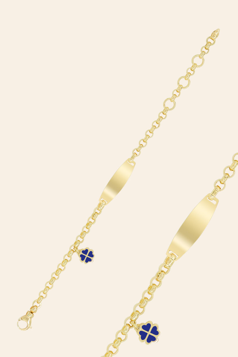 Altın Yonca Figürlü Çocuk Künye Bileklik - 01124207 Altın Yonca Figürlü Çocuk Künye Bileklik - Görsel 1