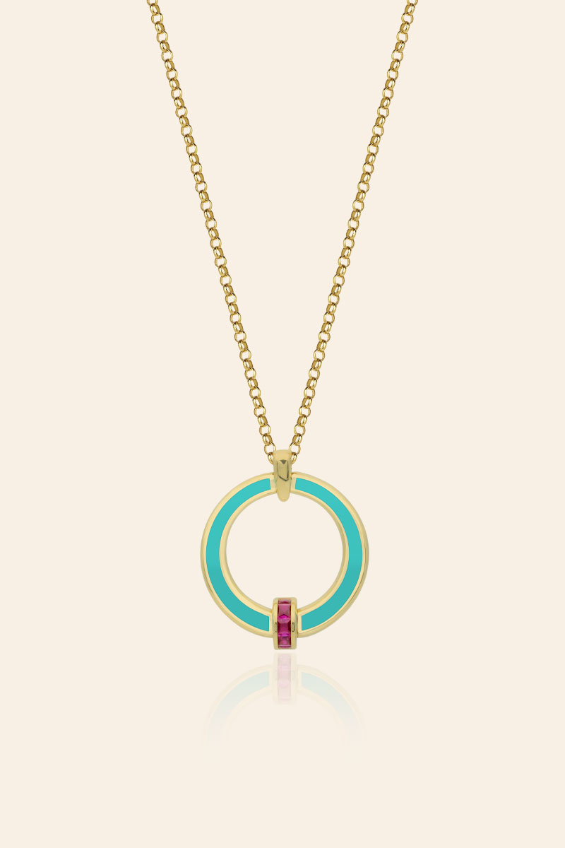 Altın Taşlı ve Mineli Kolye - 01139599 14 Ayar Sarı Altın Mineli Dairesel Tasarım Kolye - Görsel 1