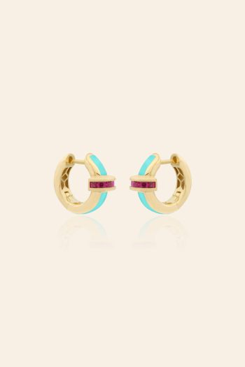 14 Ayar Sarı Altın Mineli Kırmızı Taşlı Koleksiyon Küpe