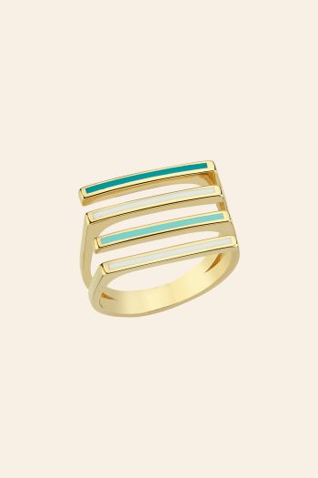 14 Ayar Sarı Altın Pastel Renk Mineli Koleksiyon Yüzük