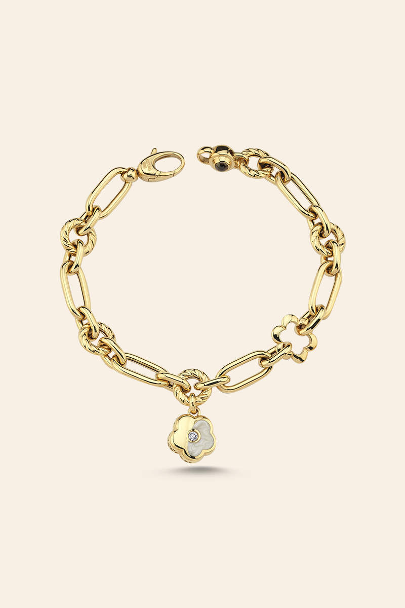 01416851 14 Ayar Sarı Altın Çiçek Figürlü Koleksiyon Bileklik - Görsel 1