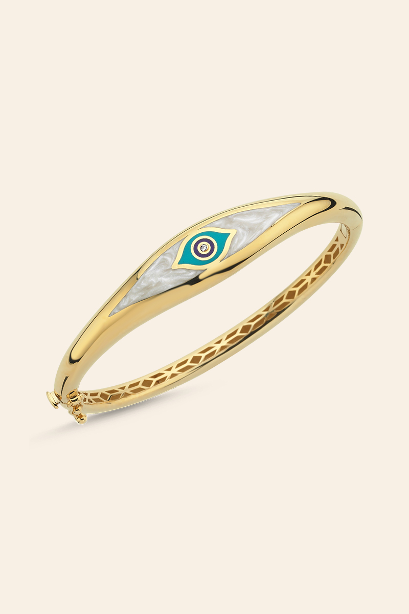 01420222 14 Ayar Sarı Altın Sedefli Nazar Boncuklu Koleksiyon Bilezik - Görsel 1