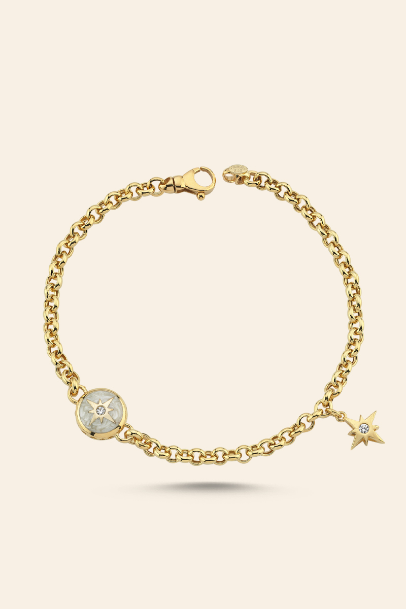 01513976 14 Ayar Sarı Altın Mineli Polaris Charm Bileklik - Görsel 1