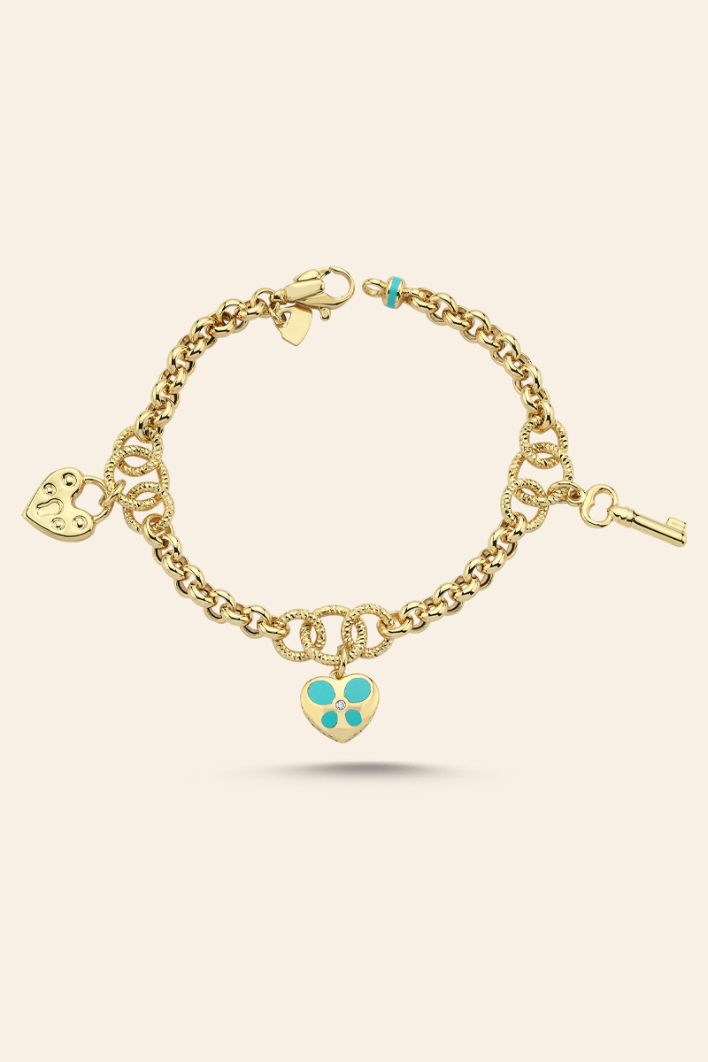 01531567 14 Ayar Sarı Altın Mineli Şans Bileklik - Görsel 1