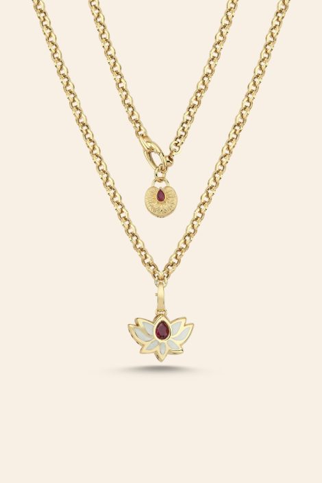 14 Ayar Sarı Altın Mineli Lotus Koleksiyon Kolye