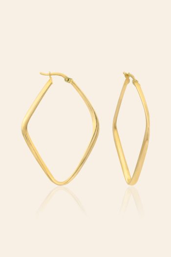 14 Ayar Sarı Altın Dörtgen Halka Küpe