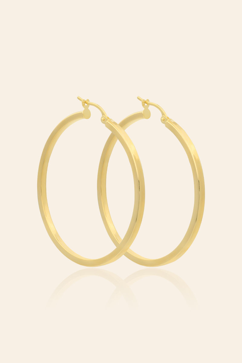 022ARP1588 14 Ayar Sarı Altın Oval Tasarım Halka Küpe - Görsel 1