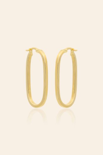 14 Ayar Sarı Altın Oval Uzun Tasarım Halka Küpe