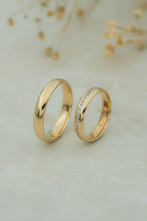 14 Ayar Sarı Altın Taşlı 4mm Bombe Alyans