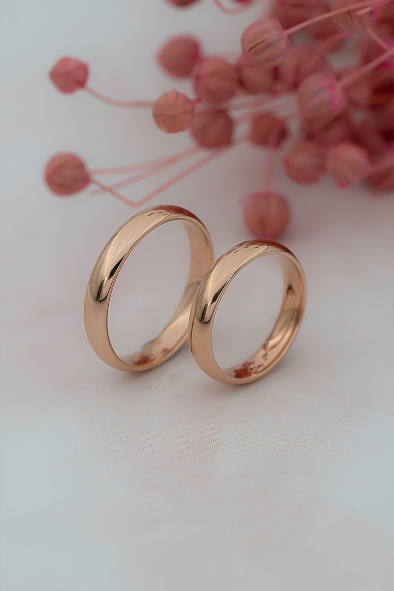Kırmızı Altın Bombe Çift Alyans - 4D94 - 4D83 14 Ayar Rose Altın 4mm Bombe Alyans - Görsel 1
