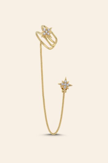 14 Ayar Sarı Altın Polaris Tasarım Zincirli Tek Küpe