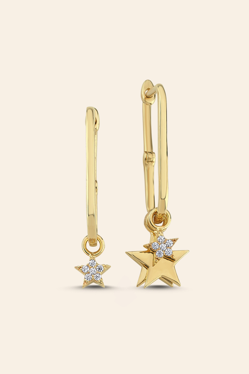 BEST19 14 Ayar Sarı Altın Taşlı Yıldızlı Özel Tasarım Küpe - Görsel 1