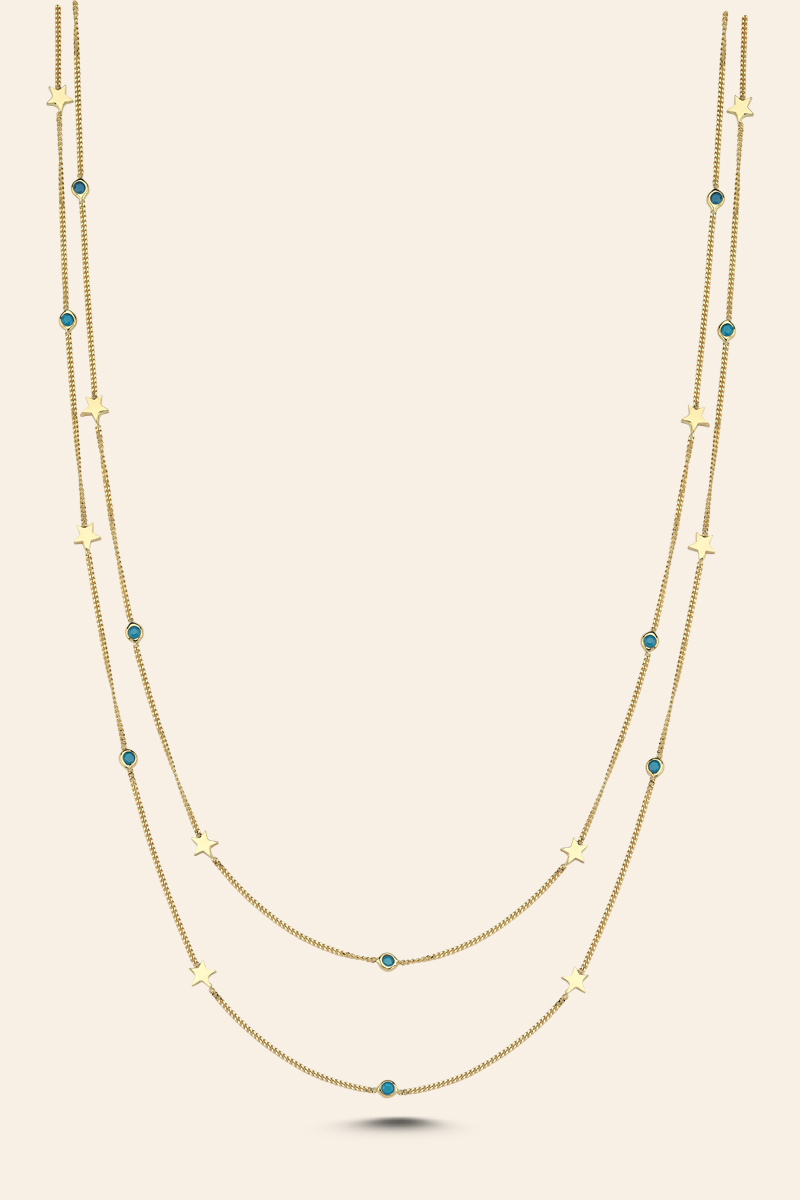 BEST190 14 Ayar Sarı Altın İki Sıralı Minimal Kolye - Görsel 1