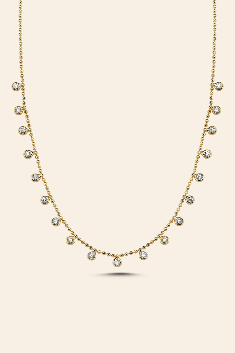 BEST194 14 Ayar Sarı Altın Taşlı Zarif Kolye - Görsel 1