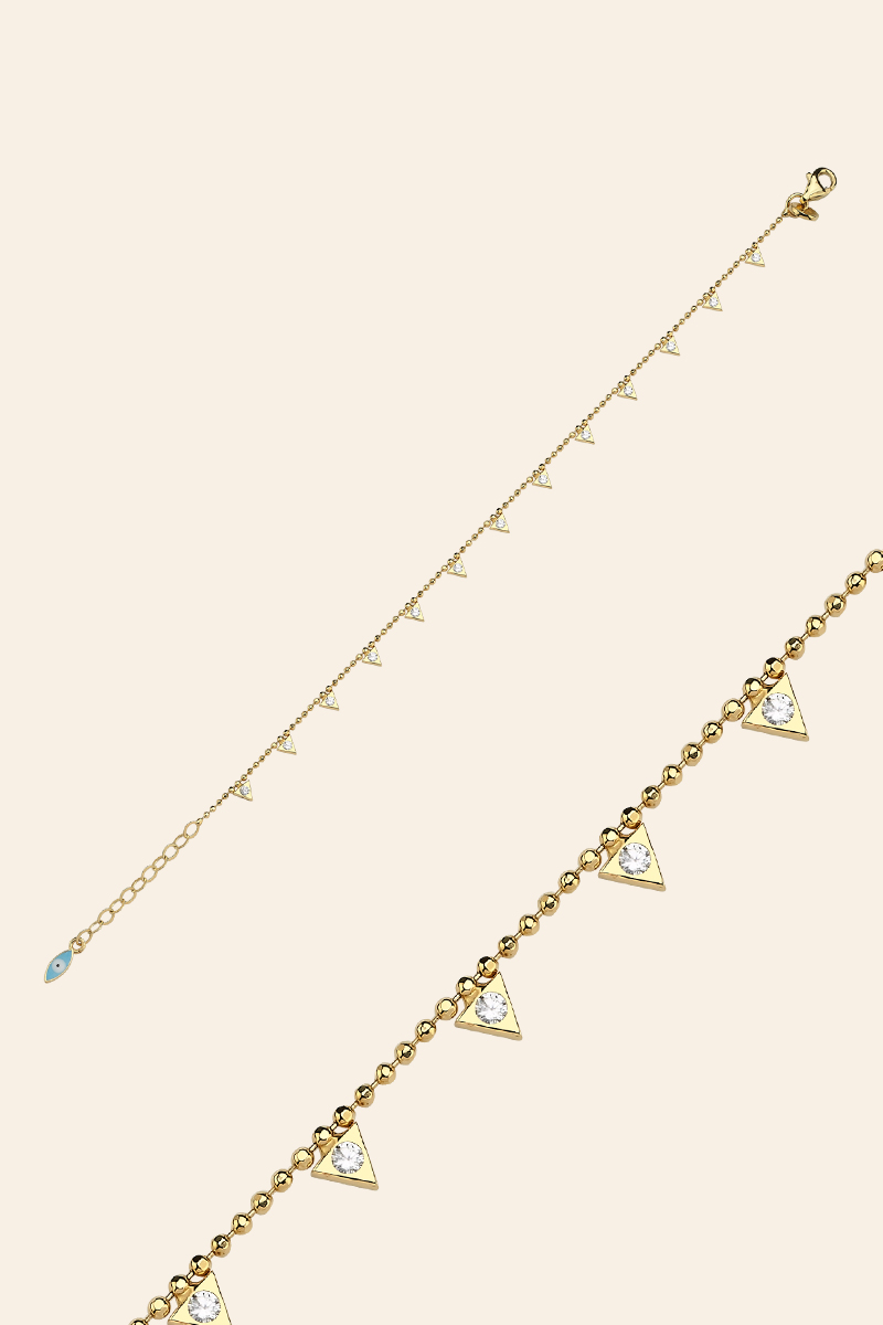 BEST195 14 Ayar Sarı Altın Taşlı Üçgen Figürlü Bileklik - Görsel 1