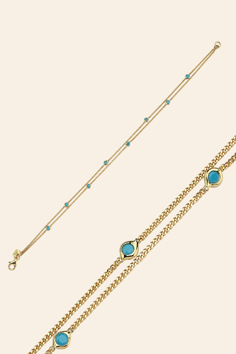 BEST208 14 Ayar Sarı Altın Nazar Boncuğu Tasarım Bileklik - Görsel 1