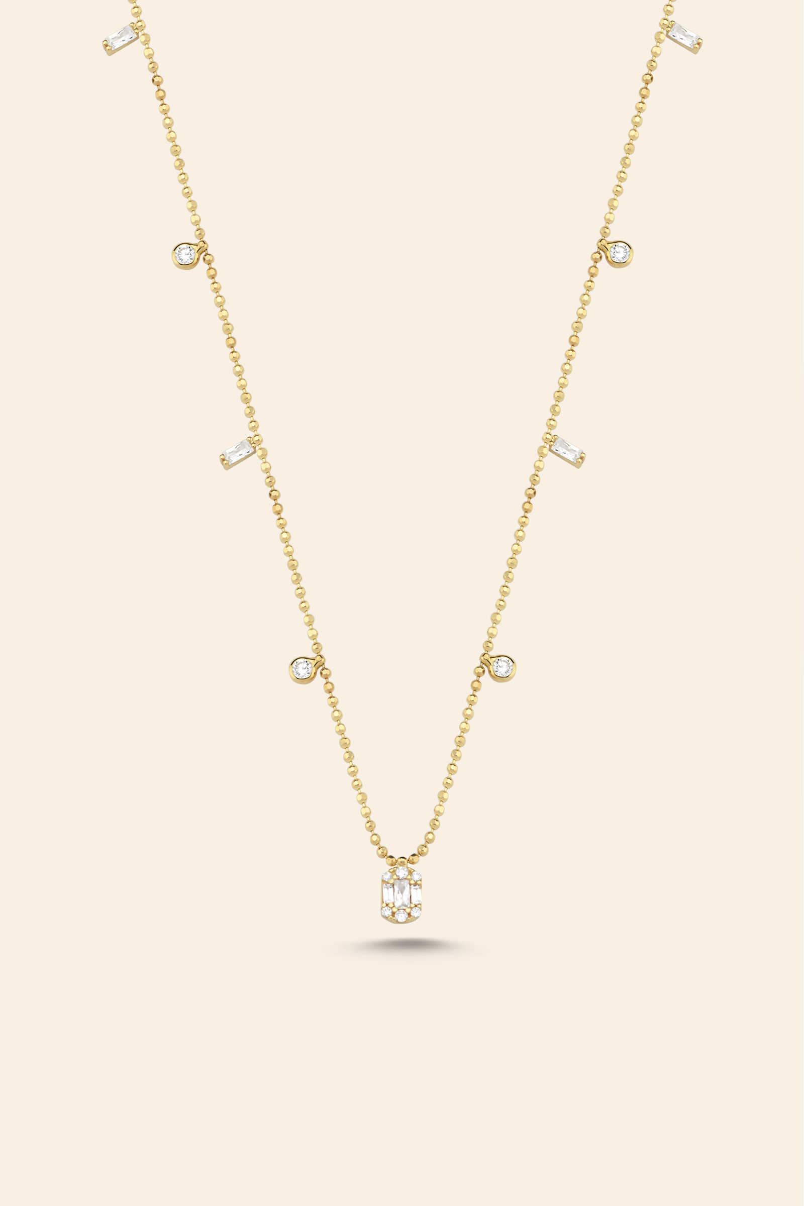 BEST291 14 Ayar Sarı Altın Baget Taşlı Geometrik Figürlü Kolye - Görsel 1