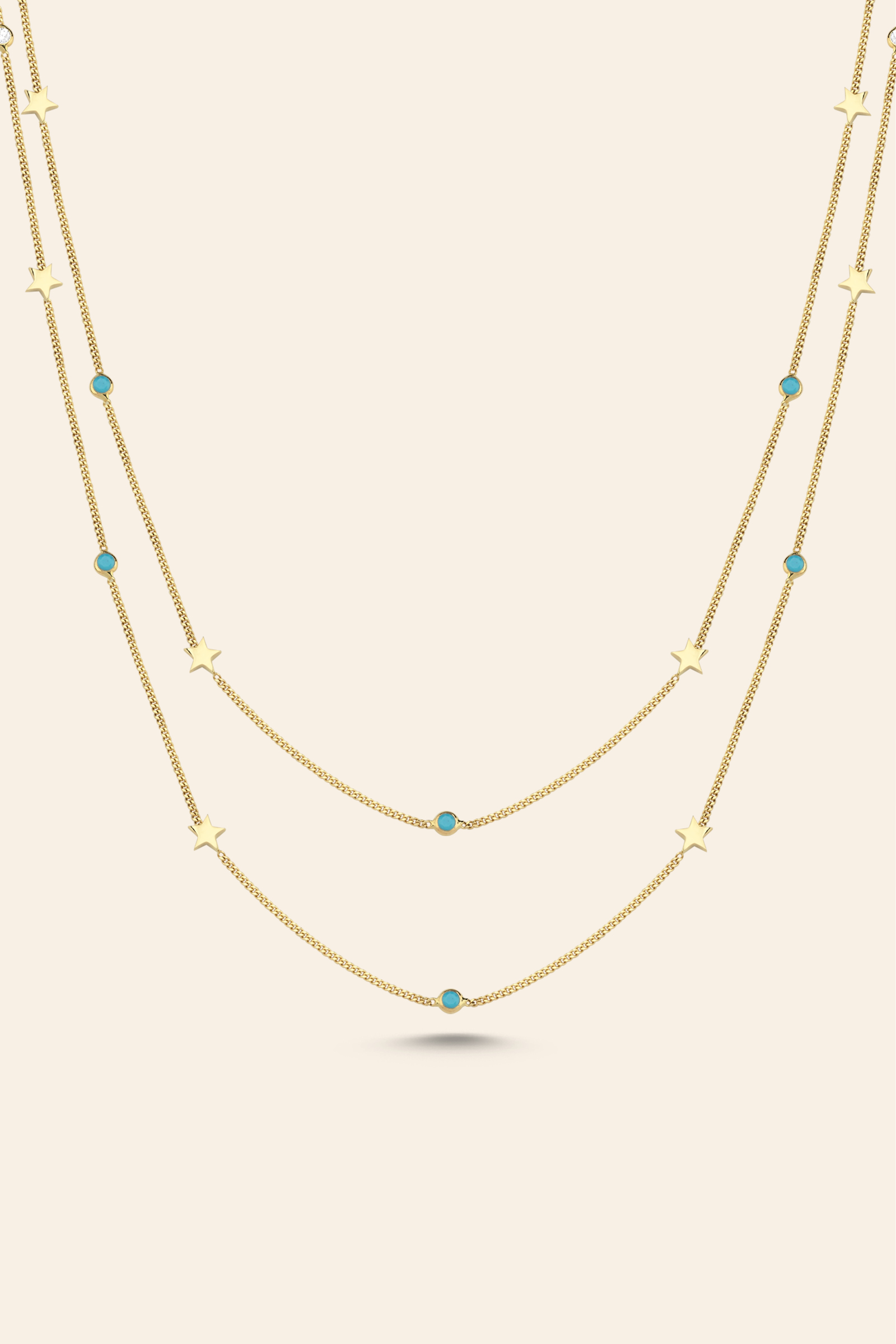 BEST299 14 Ayar Sarı Altın Firuze Taşlı Yıldız Figürlü Kolye - Görsel 1