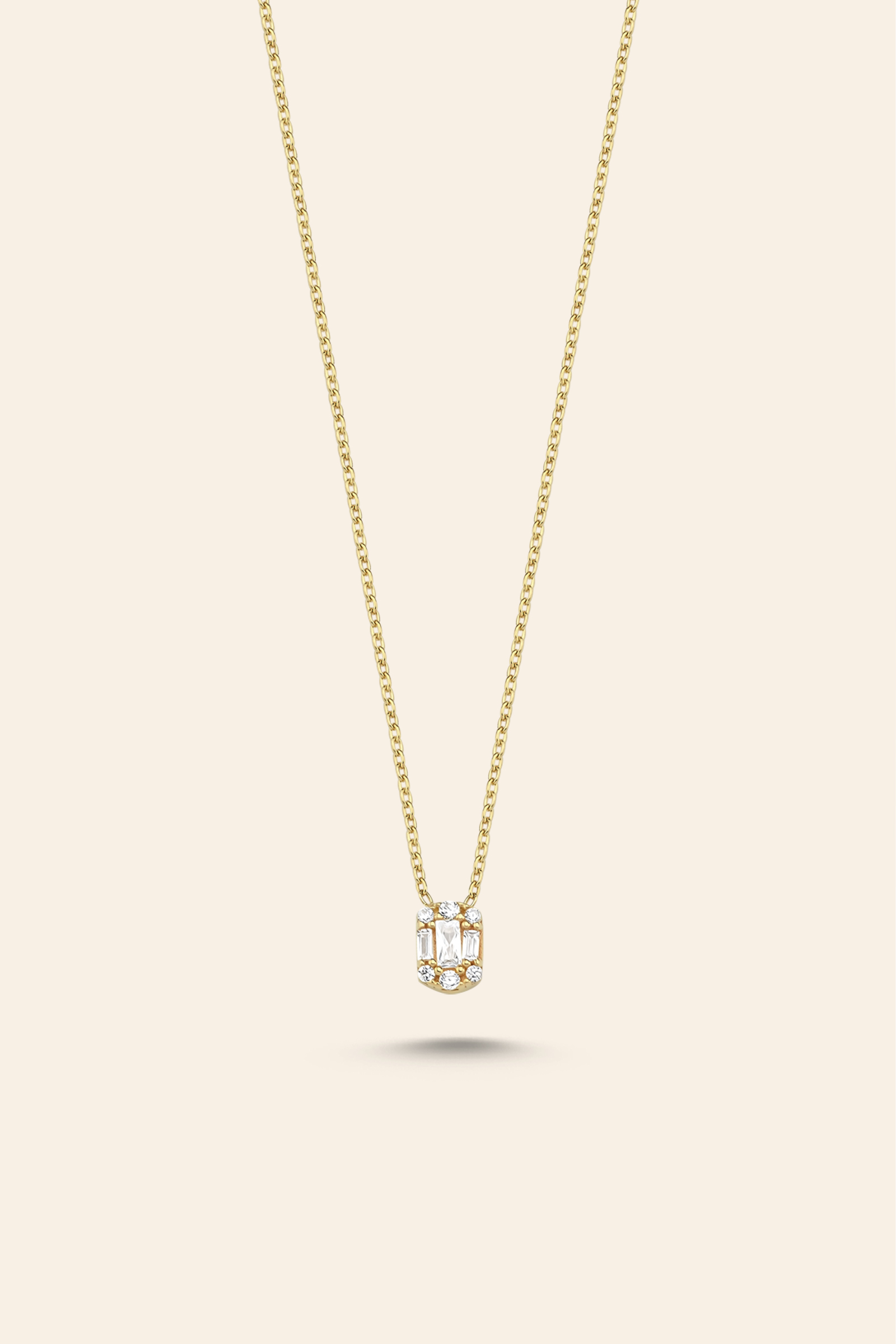 BEST309 14 Ayar Sarı Altın Baget Taşlı Zarif Tasarım Kolye - Görsel 1