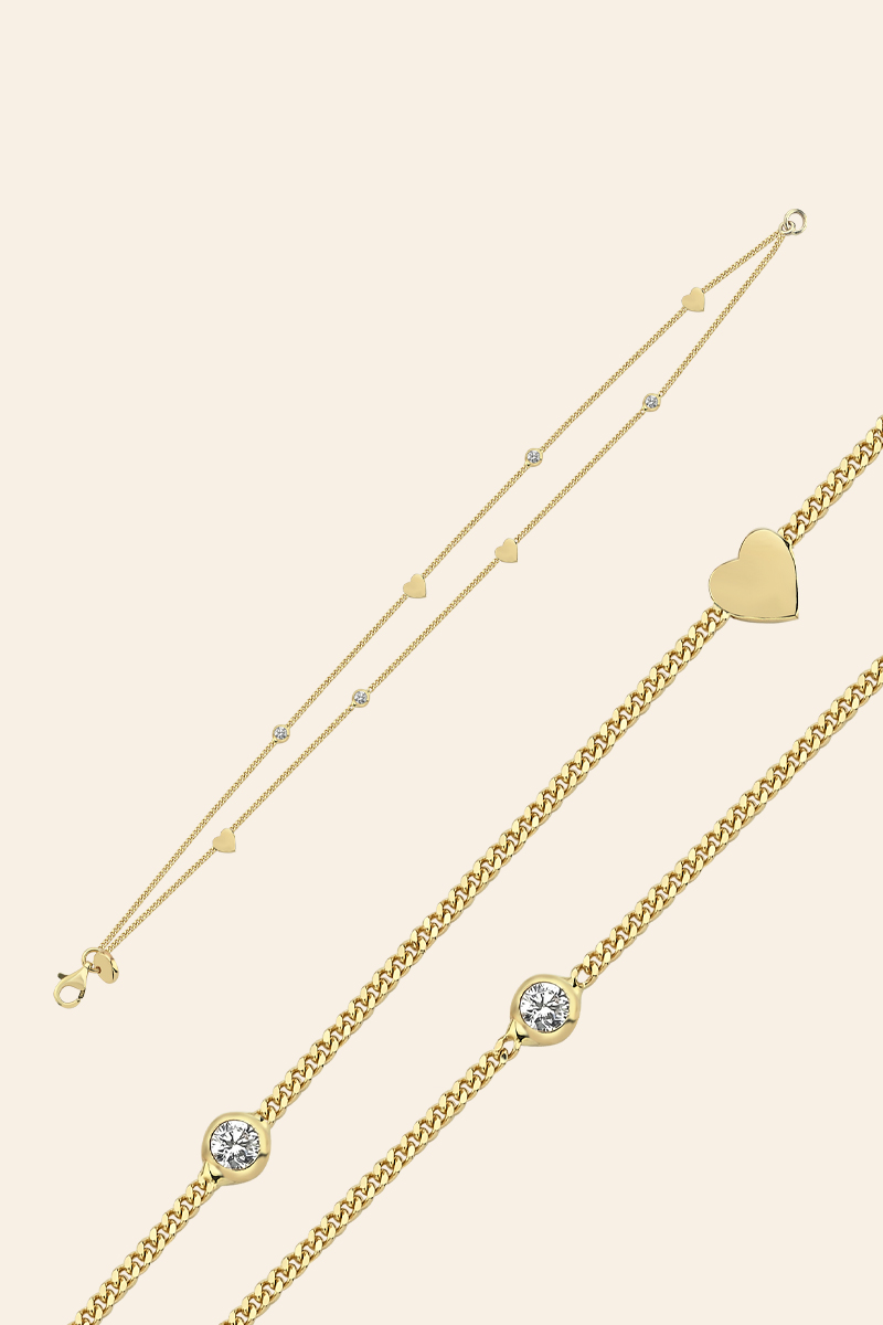 BEST312 14 Ayar Sarı Altın Kalp Figürlü Zarif Bileklik - Görsel 1