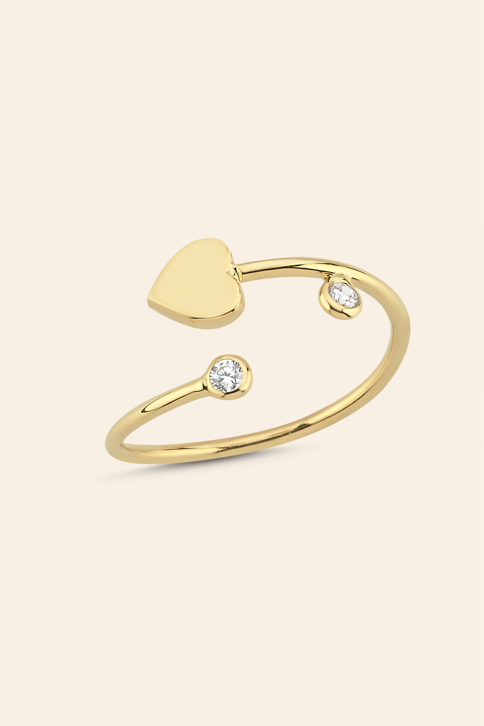 BEST330 14 Ayar Sarı Altın Taşlı Kalp Tasarım Eklem Yüzük - Görsel 1