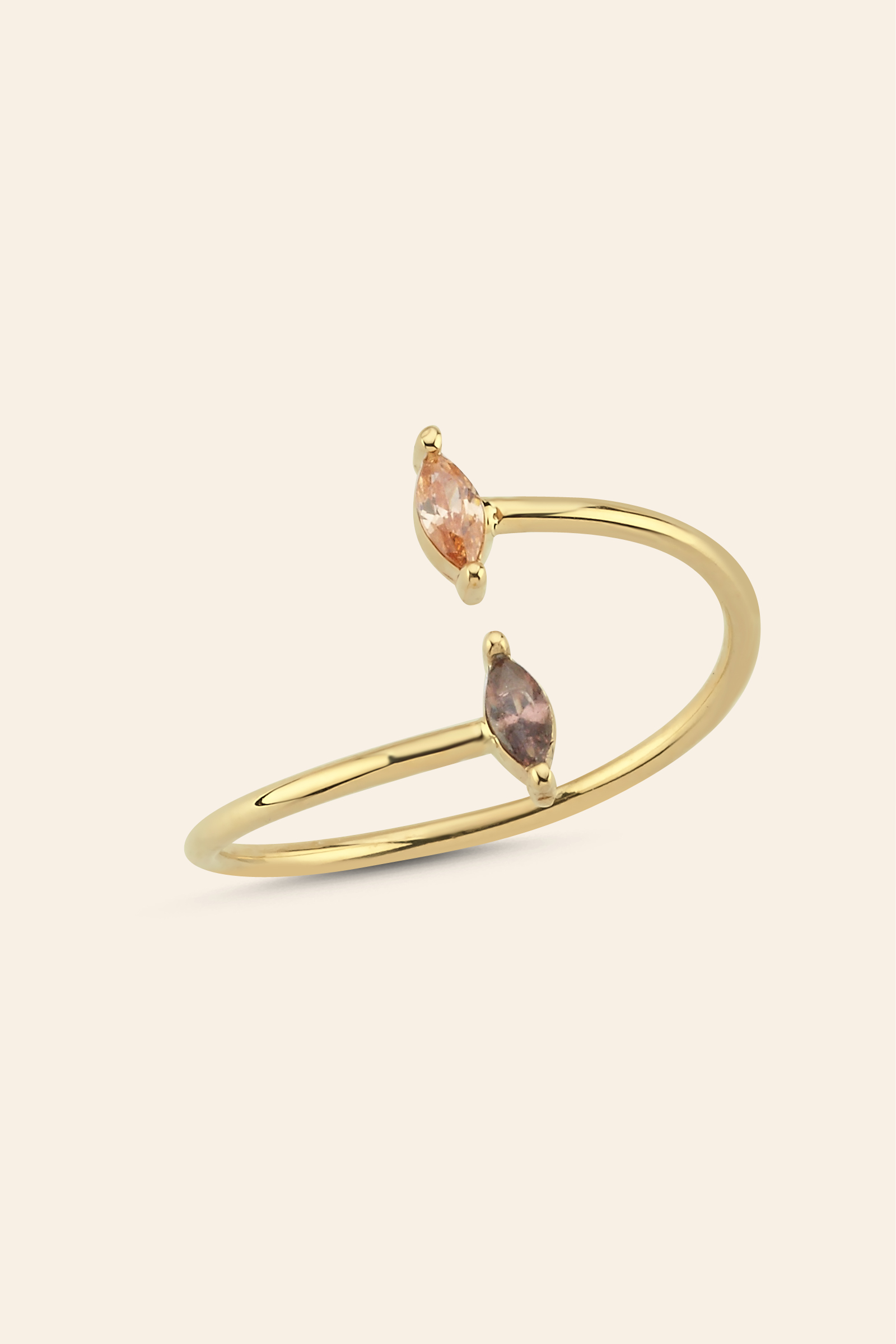 BEST335 14 Ayar Sarı Altın Renkli Taşlı Markiz Yüzük - Görsel 1