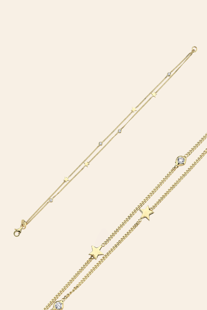 BEST70 14 Ayar Sarı Altın Taşlı Yıldız Figürlü Bileklik - Görsel 1