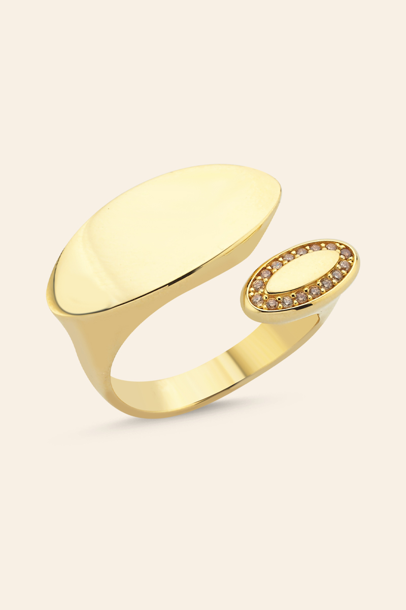 Başlıksız-923 14 Ayar Sarı Altın Taşlı Oval Yüzük - Görsel 1