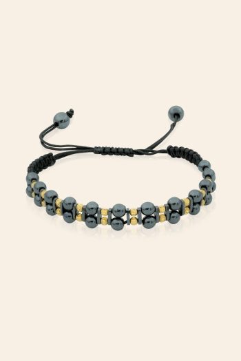 14 Ayar Sarı Altın Toplu Hematit Taşlı İpli Erkek Bileklik