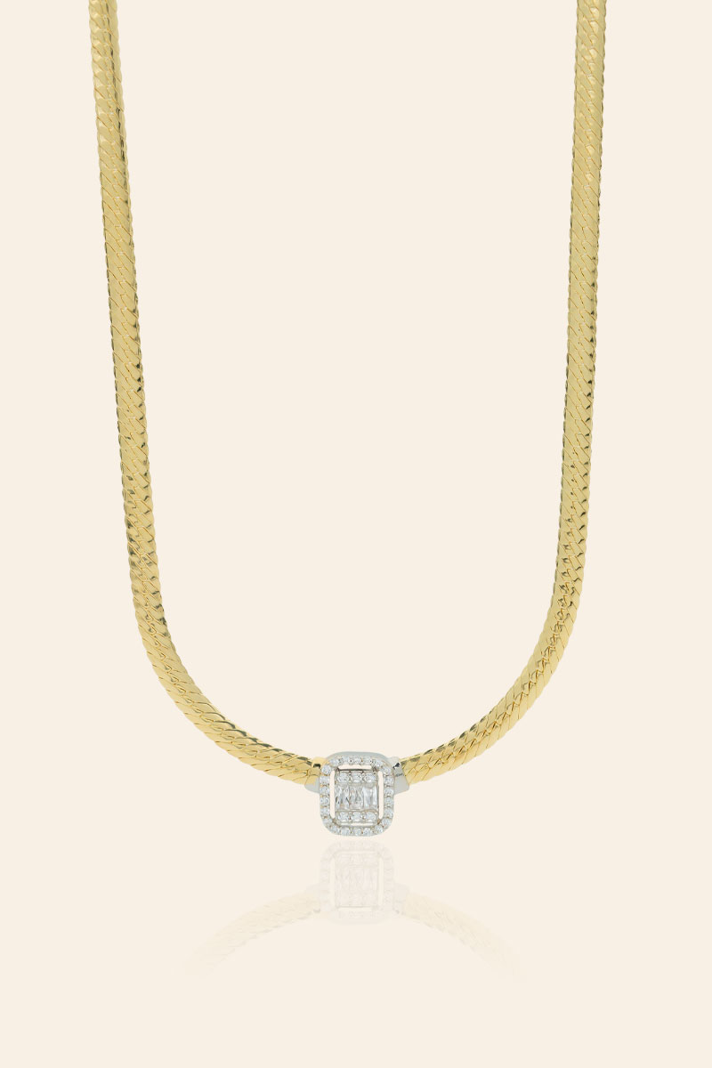 Altın Taşlı İtalyan Ezme Kolye - GB84 14 Ayar Sarı Altın Taşlı İtalyan Ezme Zincir Kolye - Görsel 1